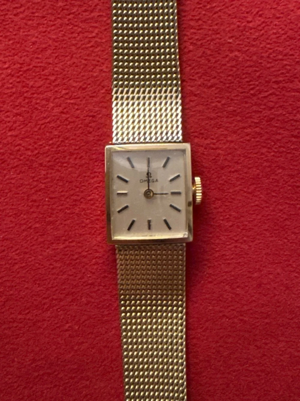 Omega Women's Gold Manual Mesh Bracelet Watch with Square Dial